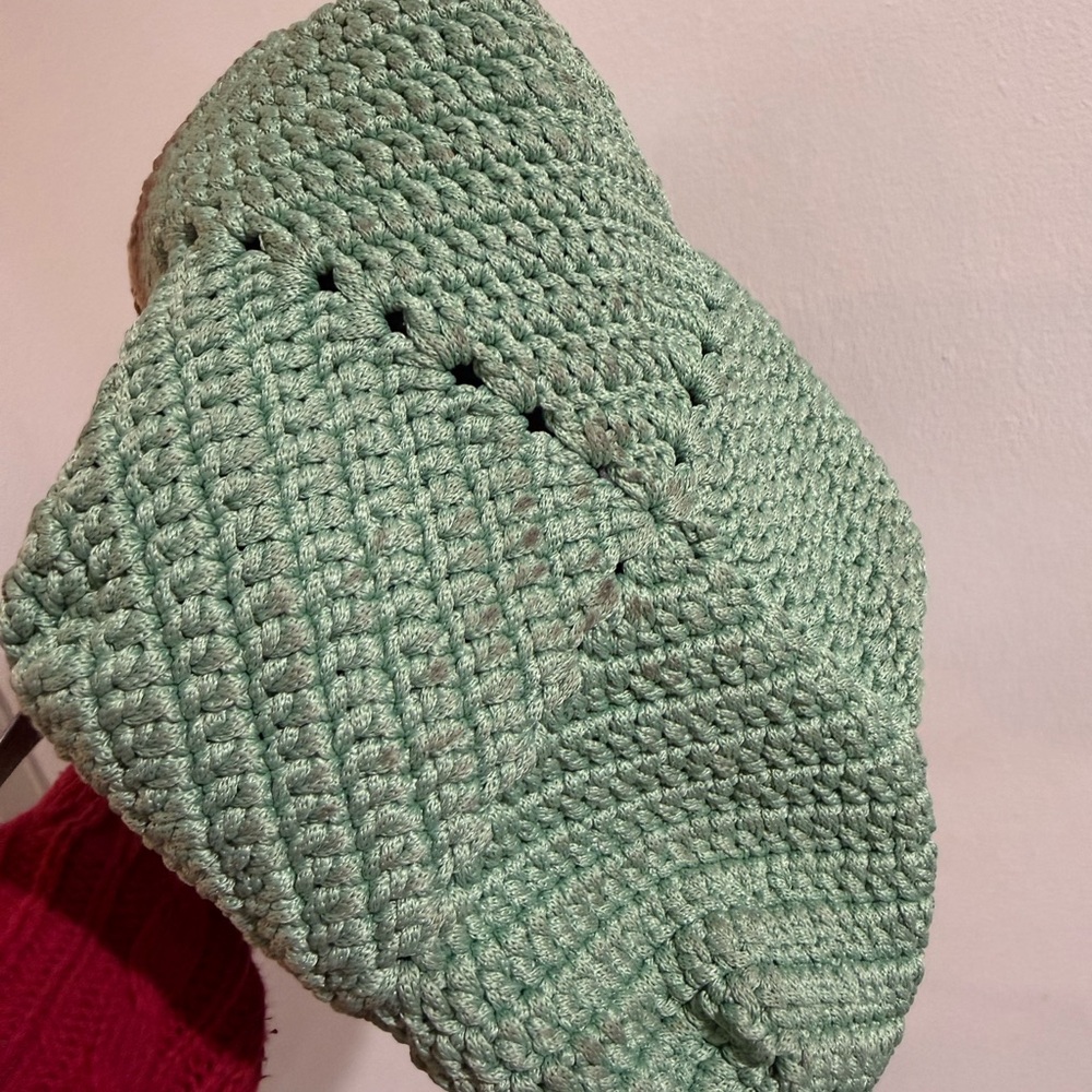 Crochet Tote Shoulder Bag, Handmade Chevron Striped Casual - Picture 7 of 16
